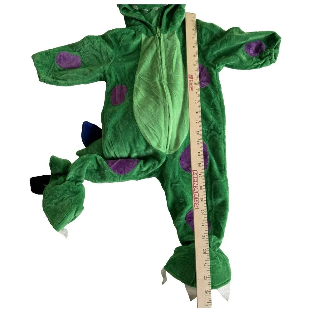 Toddler Green Purple Dragon Dinosaur Halloween Plush Costume Hooded Tail Sz 12M